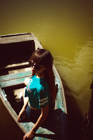 portrait attractive women in sports T-shirt Posingの写真素材