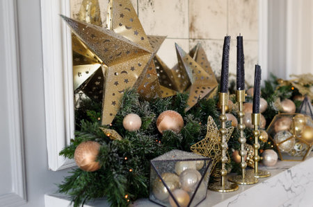 New Year's interior decoration. room in a festive style with New Year mood elements