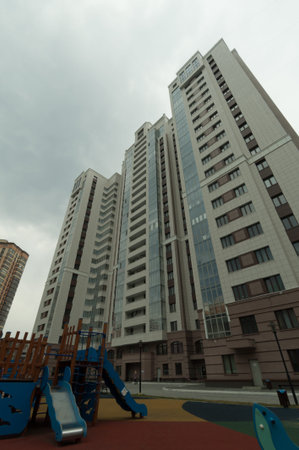 Russia, Novosibirsk - May 03, 2018: high-rise building exterior view from the street
