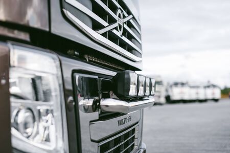 Russia, Novosibirsk - August 23, 2018: exhibition of vehicles, elements of the exterior of the parking lotのeditorial素材