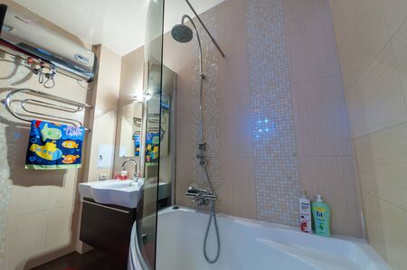 Russia, Novosibirsk - June 25, 2017: interior room apartment. bathroom sinkのeditorial素材