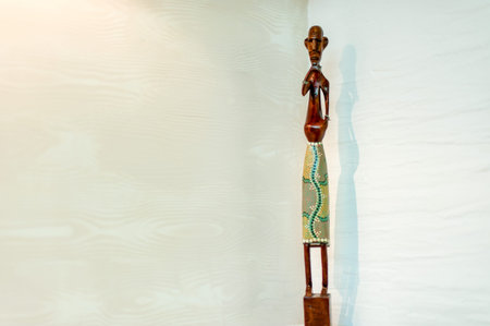 Russia, Novosibirsk - 27 February, 2016: interior room apartment. interior element, wooden figure of a manのeditorial素材