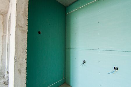 Russia, Moscow- June 17, 2018: interior room apartment. standard repair decoration in hostel. self-finish rough repairのeditorial素材