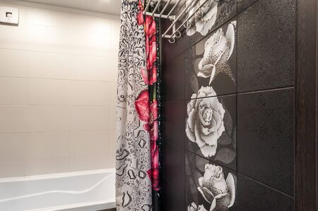 Russia, Moscow- June 23, 2018: interior room apartment. standard repair decoration in hostel. bathroom and toiletのeditorial素材