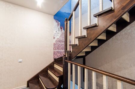 Russia, Moscow- June 26, 2018: interior room apartment. standard repair decoration in hostel. stairs, stepsのeditorial素材