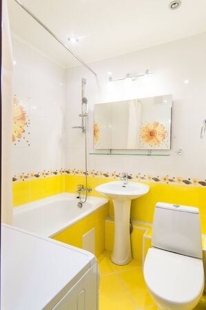 Russia, Moscow- May 05, 2018: interior room apartment. standard repair decoration in hostel. bathroom and toiletのeditorial素材