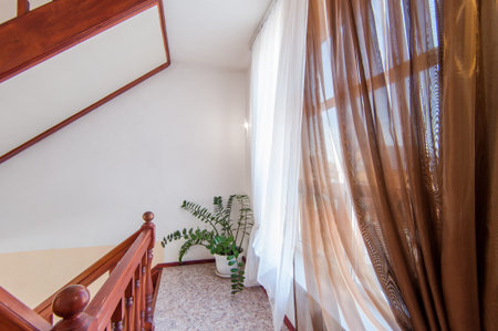 Russia, Moscow- June 26, 2018: interior room apartment. standard repair decoration in hostel. stairs, stepsのeditorial素材