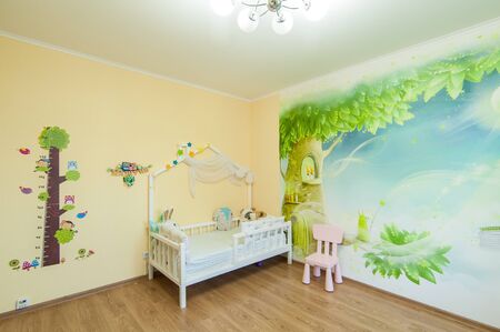 Russia, Moscow- June 26, 2018: interior room apartment. standard repair decoration in hostelのeditorial素材