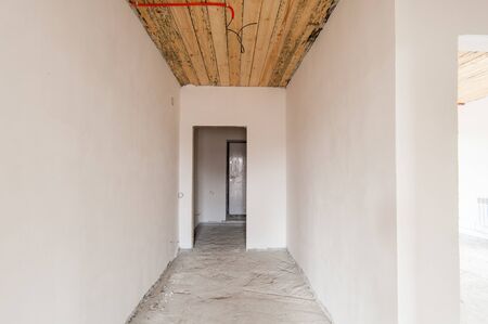 Russia, Moscow- May 05, 2018: interior room apartment. standard repair decoration in townhouse. self-finish rough repairのeditorial素材