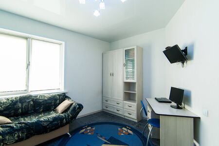 Russia, Moscow- June 26, 2018: interior room apartment. standard repair decoration in hostelのeditorial素材