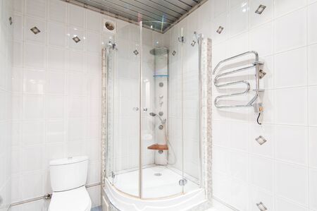 Russia, Moscow- May 12, 2018: interior room apartment. standard repair decoration in hostel. bathroom and toiletのeditorial素材