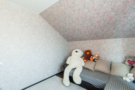 Russia, Moscow- May 17, 2019: interior room apartment. standard repair decoration in hostelのeditorial素材