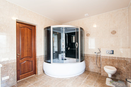 Russia, Moscow- May 21, 2019: interior room apartment. standard repair decoration in hostel. townhouse. Russia, Moscow- May 21, 2019: interior room apartment. standard repair decoration in hostel. bathroom and toiletのeditorial素材