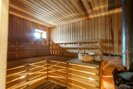 Russia, Moscow- May 20, 2019: interior room bathhouse, saunaのeditorial素材