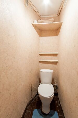 Russia, Moscow- May 21, 2019: interior room apartment. standard repair decoration in hostel. bathroom and toiletのeditorial素材