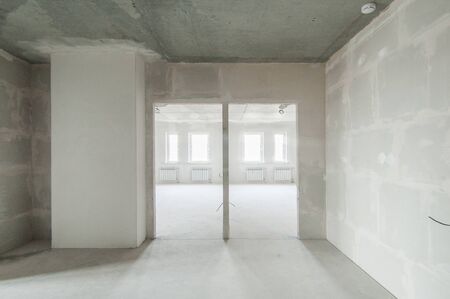 Russia, Moscow- May 21, 2019: interior room apartment. standard repair decoration. rough repair for self-finishing. finishing stage of constructionのeditorial素材