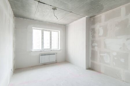 Russia, Moscow- May 21, 2019: interior room apartment. standard repair decoration. rough repair for self-finishing. finishing stage of constructionのeditorial素材