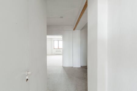 Russia, Moscow- May 21, 2019: interior room apartment. standard repair decoration. rough repair for self-finishing. finishing stage of constructionのeditorial素材