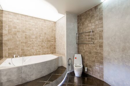 Russia, Moscow- May 20, 2019: interior room apartment. standard repair decoration in hostel. modern bathroom, sink, decoration elements, toilet.のeditorial素材