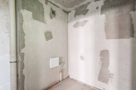 Russia, Moscow- May 21, 2019: interior room apartment. standard repair decoration. rough repair for self-finishing. finishing stage of constructionのeditorial素材