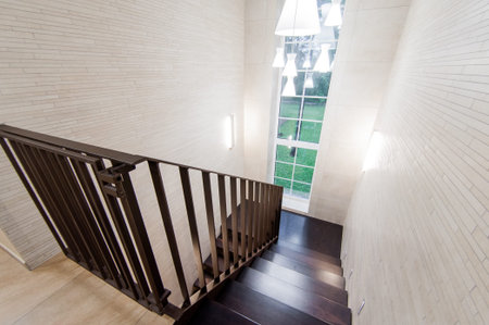 Russia, Moscow- May 29, 2019: interior room apartment. standard repair decoration in hostel. stairs, stepsのeditorial素材