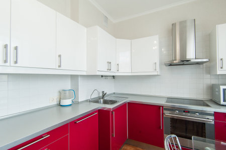 Russia, Moscow- June 05, 2019: interior room apartment. standard repair decoration in hostel. kitchen and dining roomのeditorial素材