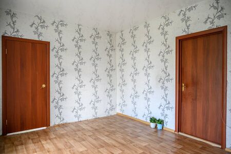 Russia, Moscow- June 06, 2019: interior room apartment. standard repair decoration in hostel. old not modern decorのeditorial素材