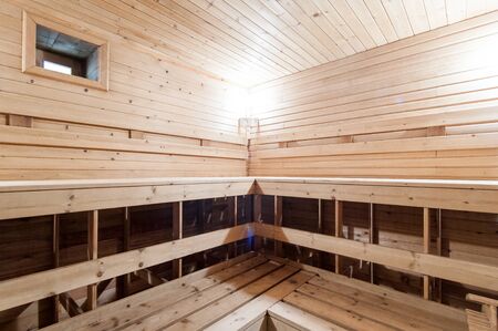 Russia, Moscow- May 29, 2019: interior room apartment. bathhouse, saunaのeditorial素材