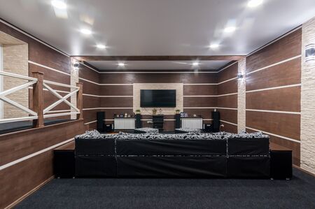 Russia, Moscow- June 11, 2019: interior room apartment. standard repair decoration in hostelのeditorial素材