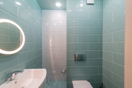 Russia, Moscow- June 11, 2019: interior room apartment. modern bathroom, sink, decoration elements,...
