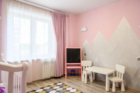 Russia, Moscow- June 10, 2019: interior room apartment. standard repair decoration in hostelのeditorial素材