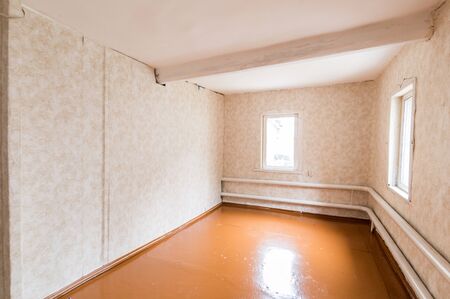 Russia, Moscow- June 26, 2019: interior room apartment. standard repair decoration in hostel. old not modern decorのeditorial素材