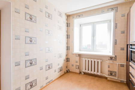 Russia, Moscow- July 06, 2019: interior room apartment. standard repair decoration in hostelのeditorial素材
