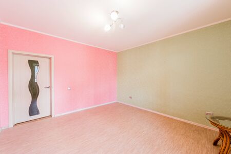 Russia, Moscow- July 06, 2019: interior room apartment. standard repair decoration in hostel. bright, colored wallのeditorial素材
