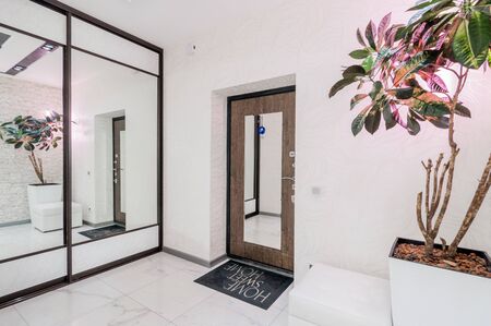 Russia, Moscow- July 05, 2019: interior room apartment. standard repair decoration in hostel. modern small cozy studio in bright colorsのeditorial素材