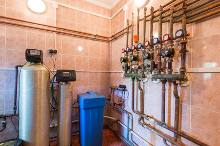 Russia, Moscow- July 06, 2019: interior room apartment. equipment for water supply and heating systems, in a country houseのeditorial素材