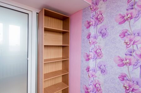 Russia, Moscow- July 06, 2019: interior room apartment. standard repair decoration in hostel. bright, colored wallのeditorial素材