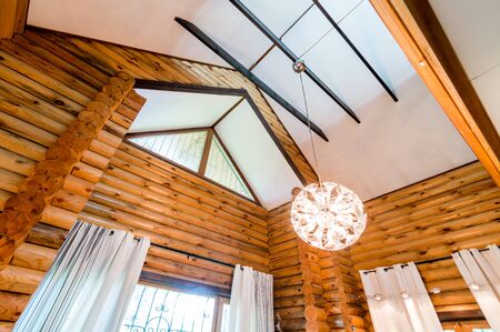 Russia, Moscow- July 06, 2019: interior room apartment. beautiful designer country house with wooden elementsのeditorial素材