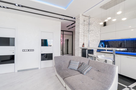 Russia, Moscow- July 05, 2019: interior room apartment. standard repair decoration in hostel. modern...