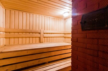 Russia, Moscow- July 06, 2019: interior room apartment. standard repair decoration in hostel. bathhouse, saunaのeditorial素材