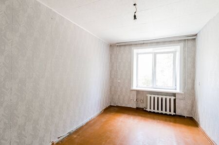 Russia, Moscow- July 08, 2019: interior room apartment. standard repair decoration in hostel. old not modern decorのeditorial素材