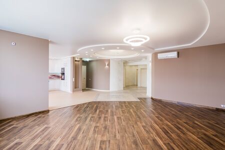 Russia, Moscow- July 08, 2019: interior room apartment. standard repair decoration in hostel. bright empty room without furniture with a beautiful repairのeditorial素材