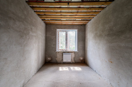 Russia, Moscow- July 23, 2019: interior room apartment. rough repair for self-finishing. interior...
