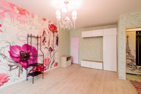 Russia, Omsk- August 02, 2019: interior room apartment. standard repair decoration in hostelのeditorial素材