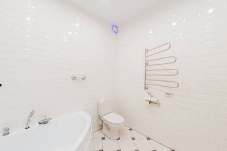 Russia, Moscow- August 05, 2019: interior room apartment modern bright cozy atmosphere. general cleaning, home decoration, preparation of the house for sale. modern bathroom, sink, decoration elements, toiletのeditorial素材