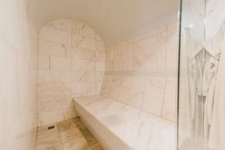 Russia, Moscow- August 05, 2019: interior room apartment modern bright cozy atmosphere. bathroom, bathhouse, saunaのeditorial素材