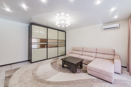 Russia, Moscow- August 05, 2019: interior room apartment modern bright cozy atmosphere. general cleaning, home decoration, preparation of the house for saleのeditorial素材