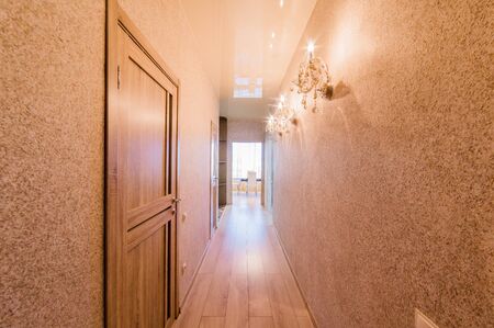 Russia, Moscow- August 05, 2019: interior room apartment modern bright cozy atmosphere. room doors, repair corridorのeditorial素材