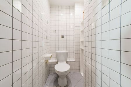 Russia, Moscow- August 05, 2019: interior room apartment modern bright cozy atmosphere. general cleaning, home decoration, preparation of house for sale. modern bathroom, sink, decoration elements, toiletのeditorial素材