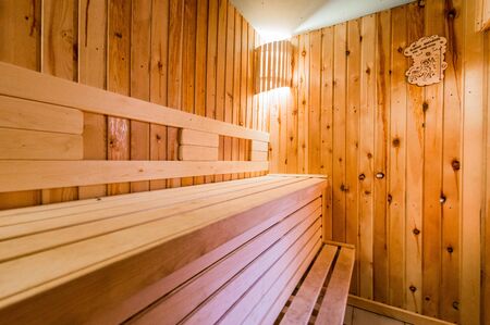 Russia, Moscow- August 05, 2019: interior room bathhouse, saunaのeditorial素材